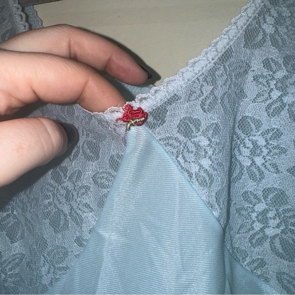 Women’s Vintage Baby Blue Vintage Slip Lace Rose Details Lingerie Dress No Size - Picture 5 of 16
